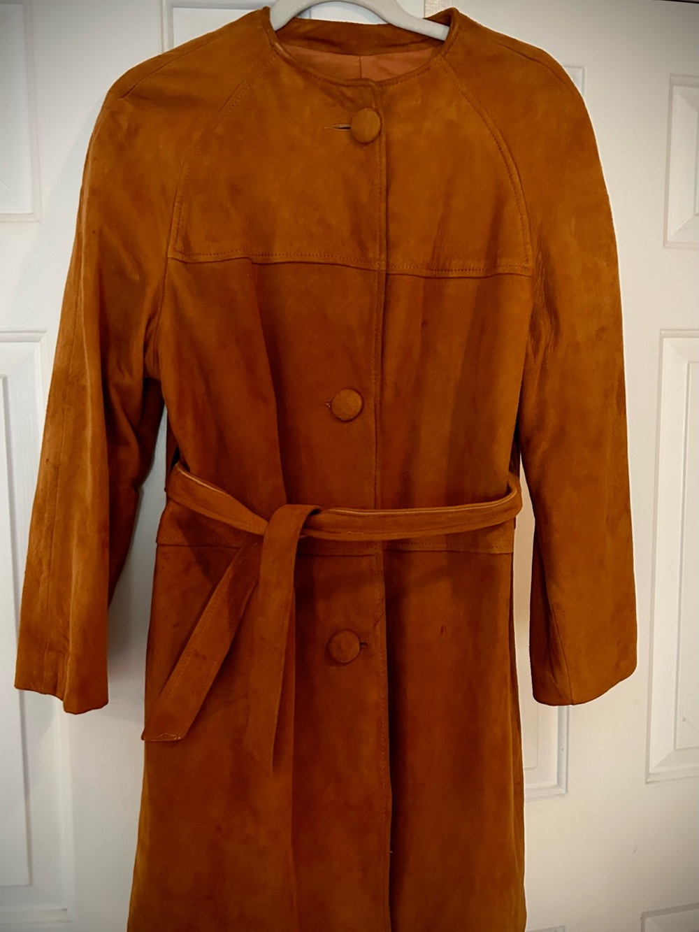 Italian Designer Women's Suede Belted Coat in Camel